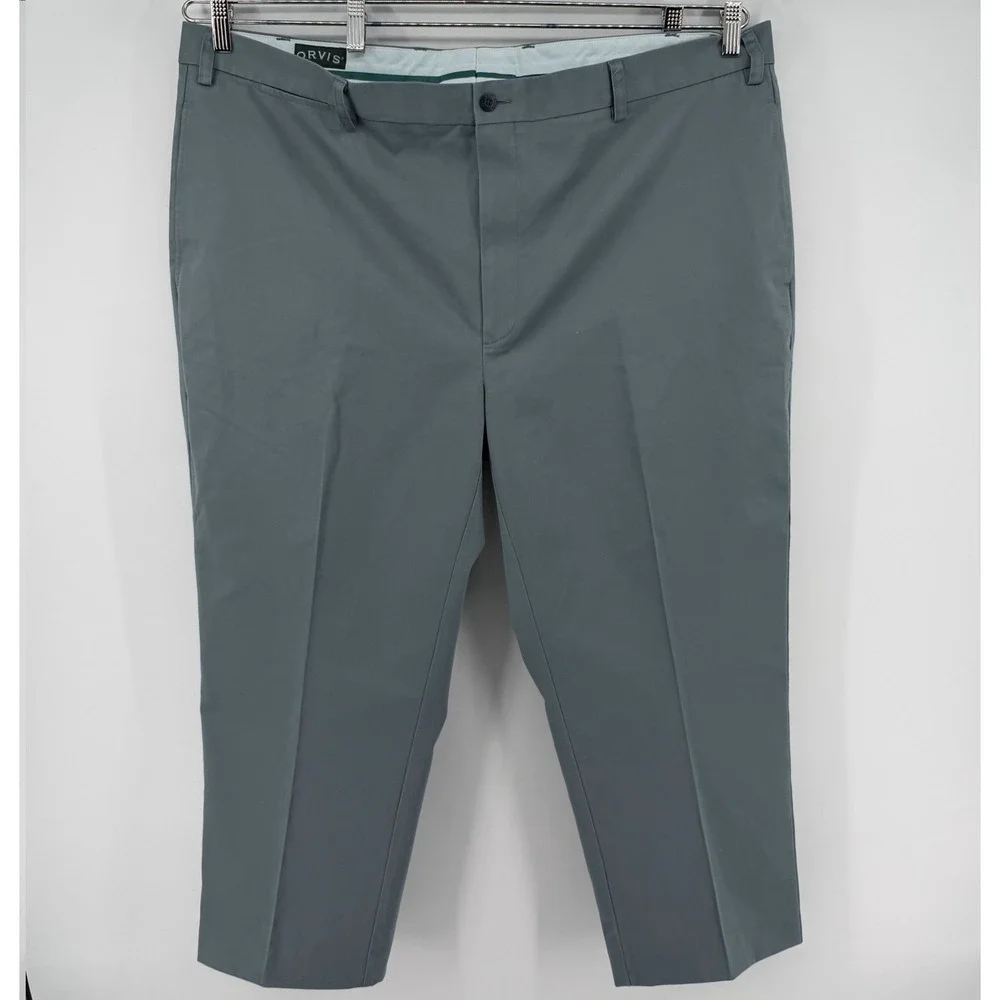 Orvis Pants Men 46 Olive Drab Chino Flat Front Twill Straight Leg Trouser Hemmed